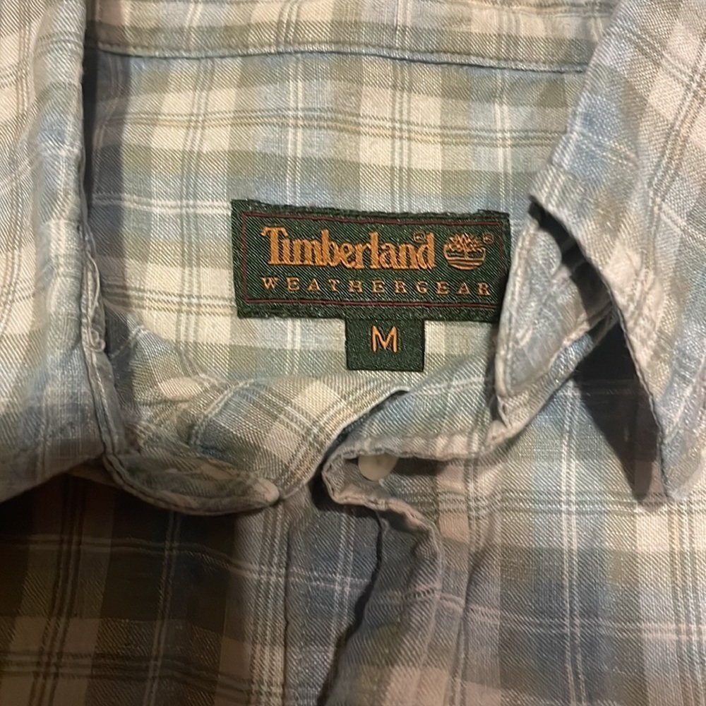 𝅺TIMBERLAND Weather Gear Mens Button‎ Down Short Sleeve Plaid Shirt Medium - Picture 6 of 11